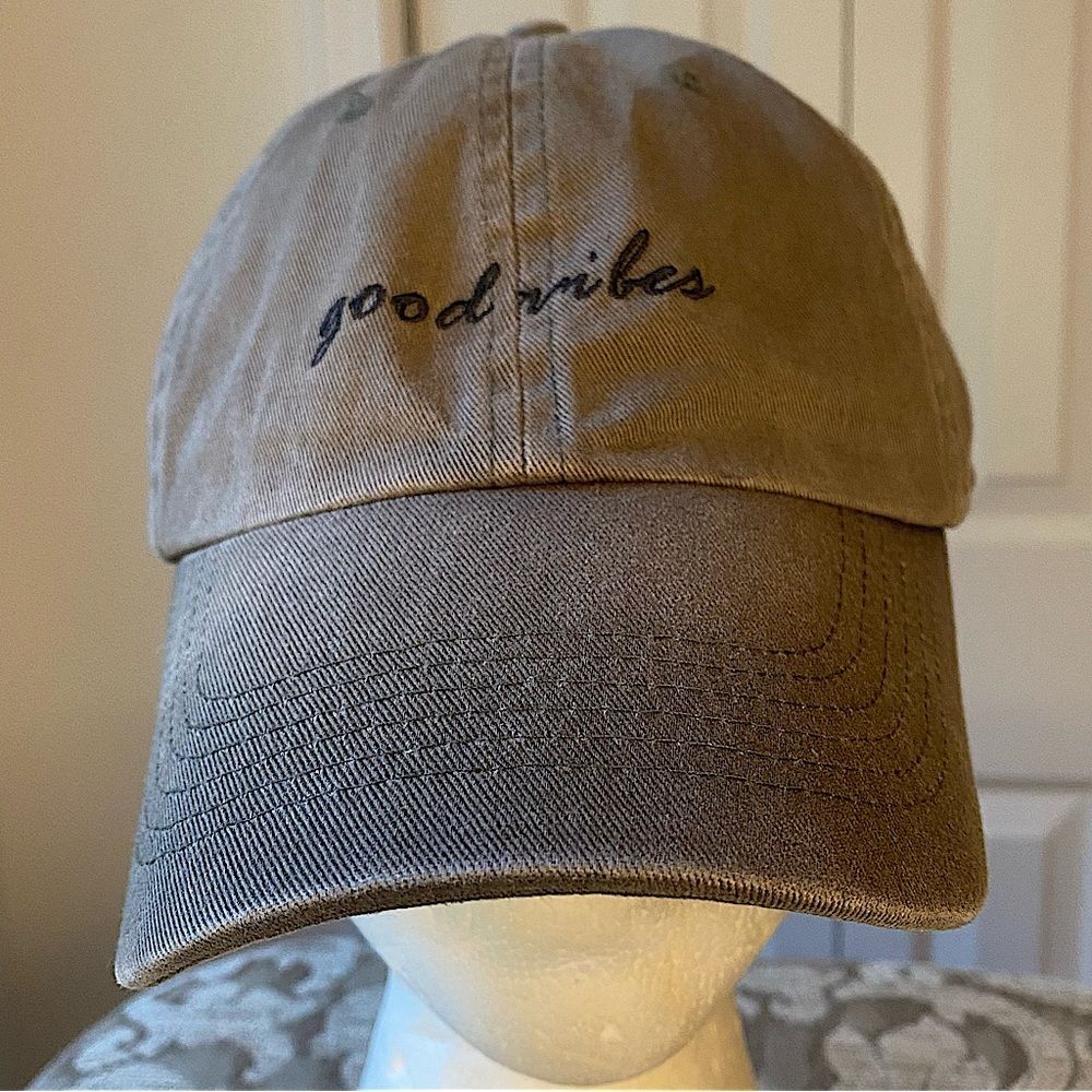Good Vibes Distressed Olive Green Cap Hat
